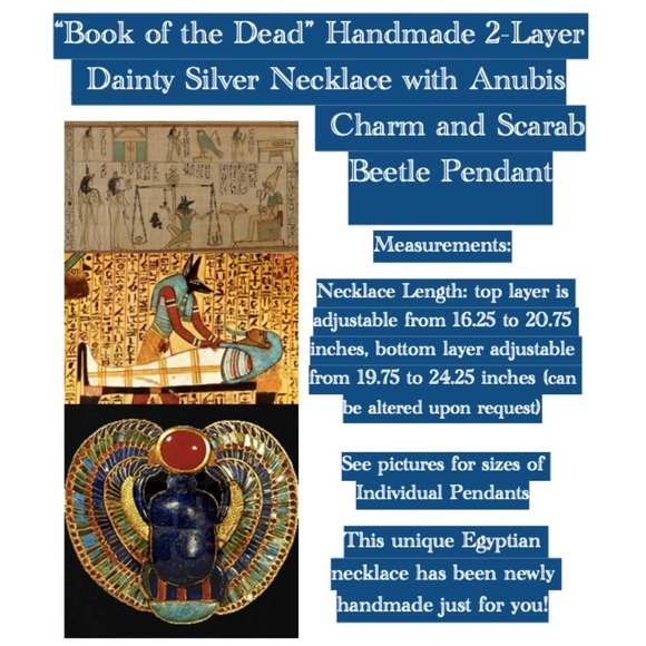 "Book of the Dead" Handmade Dainty 2-Layer Egyptian Necklace, Anubis, Scarab - Picture 14 of 15